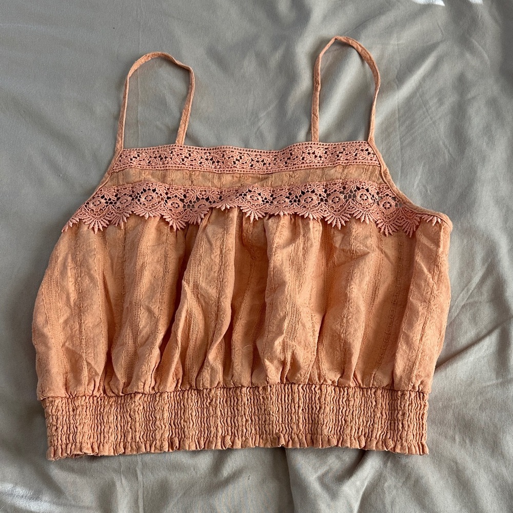 Peach Lace Trim Women's Top
